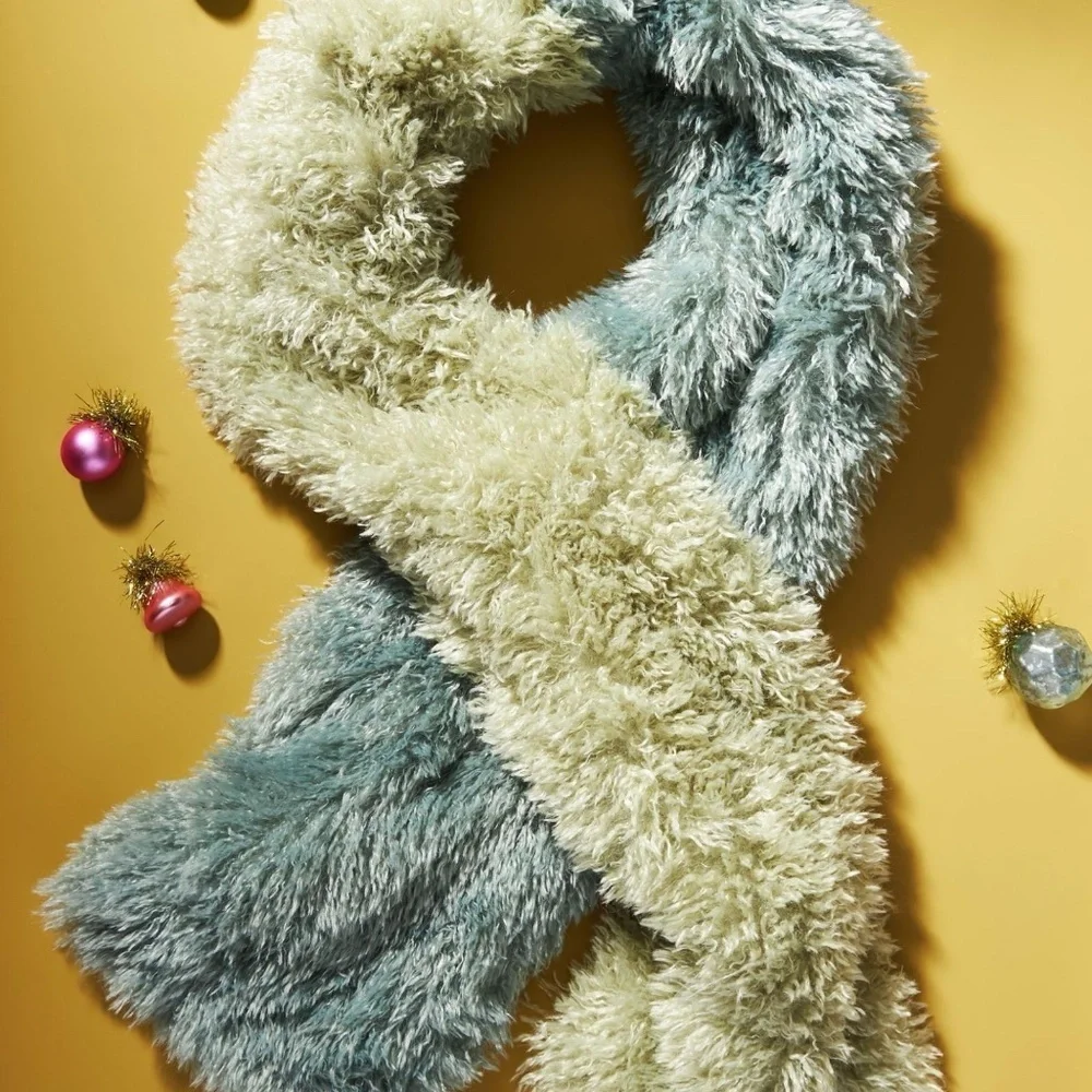 Brand New with Tags! Anthropologie  Green Colorblocked Fluffy Scarf